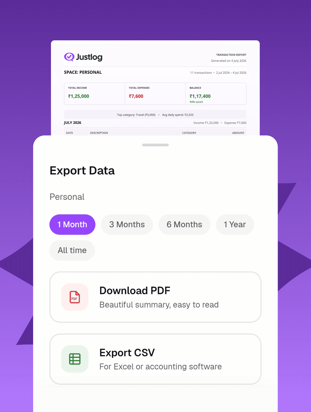 Justlog Export